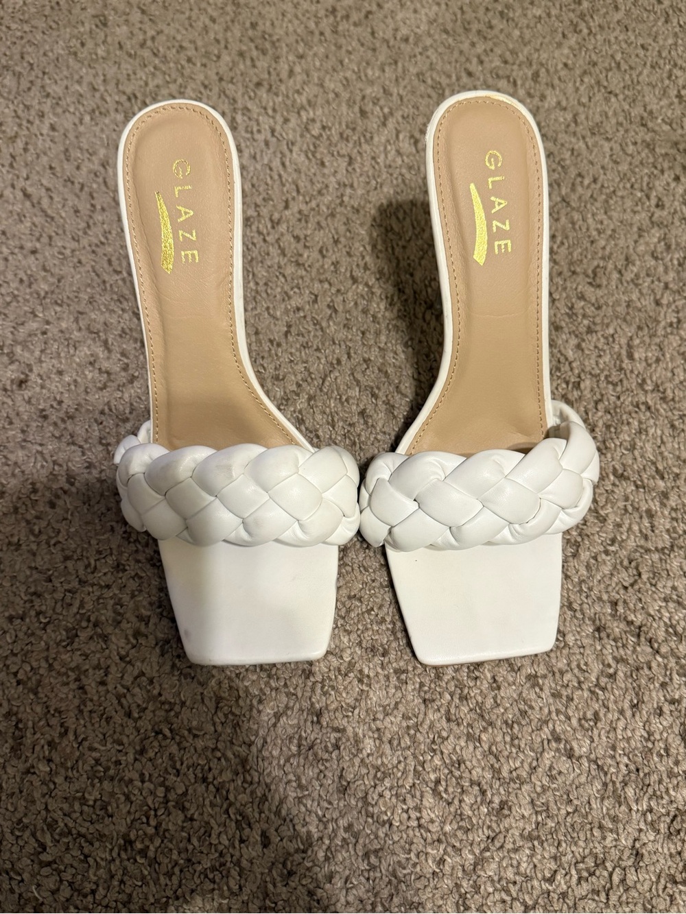 Glaze White Braided Square-Toe Slide Mules